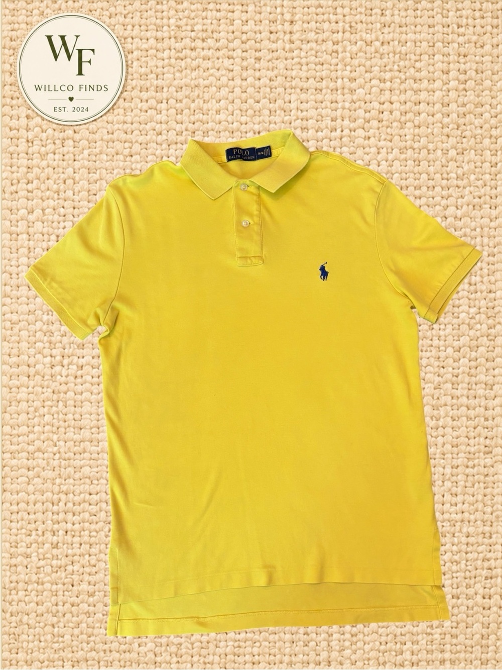 Polo Ralph Lauren Men’s Medium Bright Yellow Polo Shirt Navy Pony Preppy Golf